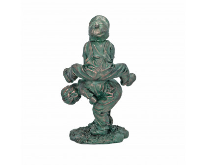 Toscano Leap Froggin Playing Boys Garden Statue - Verdigris