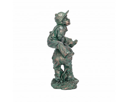 Toscano Leap Froggin Playing Boys Garden Statue - Verdigris