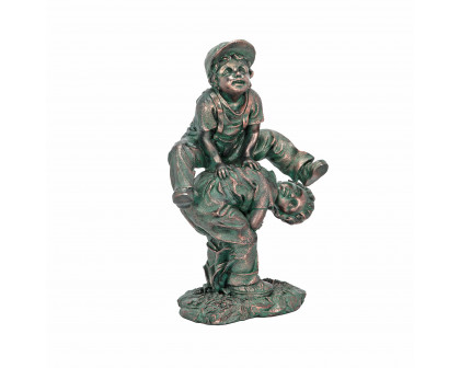 Toscano Leap Froggin Playing Boys Garden Statue - Verdigris