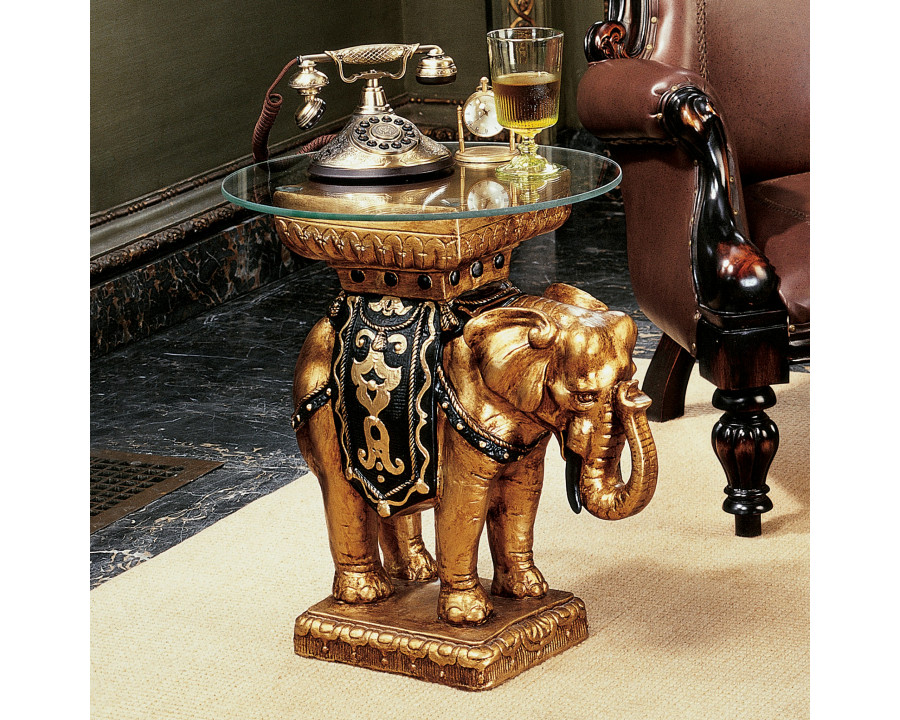 Toscano - Maharajah Elephant Sculptural Table in Black/Gold, Designer Resin