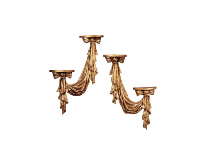 Toscano - Saint Louis Draped Sculptural Wall Accent Shelf in Gold, Designer Resin