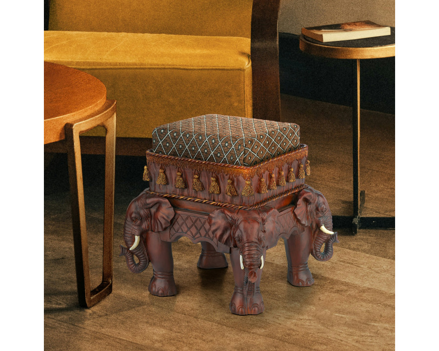 Toscano - The Maharajah Elephants Sculptural Upholstered Footstool in Beige