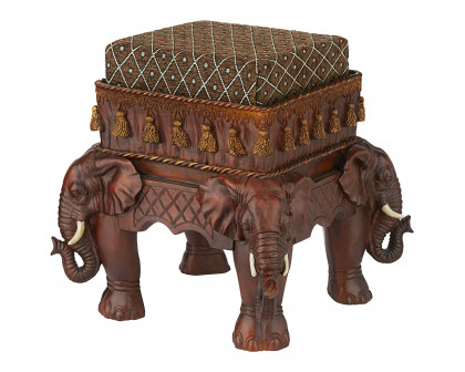 Toscano - The Maharajah Elephants Sculptural Upholstered Footstool in Beige