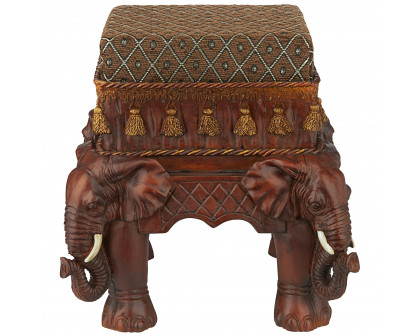 Toscano - The Maharajah Elephants Sculptural Upholstered Footstool in Beige