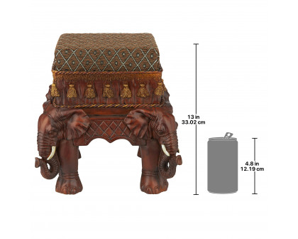 Toscano - The Maharajah Elephants Sculptural Upholstered Footstool in Beige