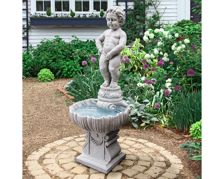 Toscano - The Peeing Boy of Brussels Sculptural Fountain with Plinth Base