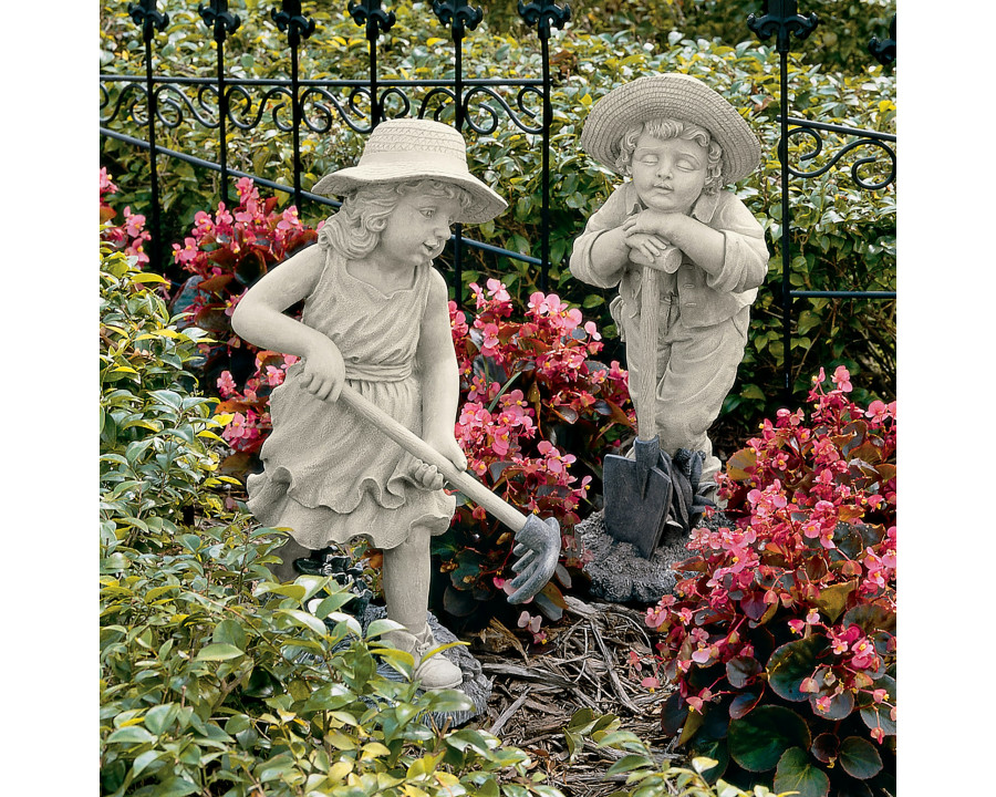 Toscano - Set of 2 Young Gardener Rebecca and Samuel Statues