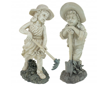 Toscano - Set of 2 Young Gardener Rebecca and Samuel Statues