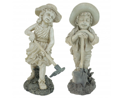 Toscano Set of 2 Young Gardener Rebecca and Samuel Statues - Large