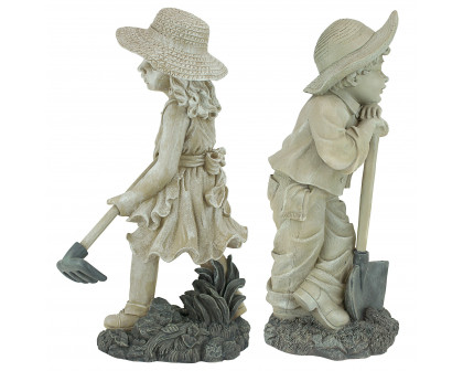 Toscano Set of 2 Young Gardener Rebecca and Samuel Statues - Large