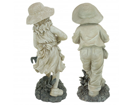 Toscano Set of 2 Young Gardener Rebecca and Samuel Statues - Large