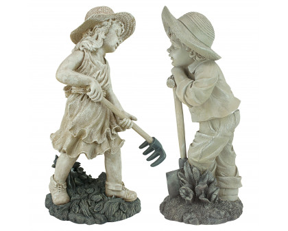 Toscano Set of 2 Young Gardener Rebecca and Samuel Statues - Large