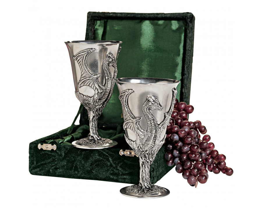 Toscano - Set of 2 Dragon Goblets with Gift Box in Pewter