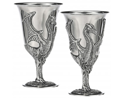 Toscano - Set of 2 Dragon Goblets with Gift Box in Pewter