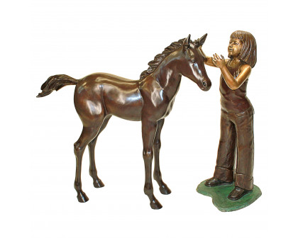 Toscano - Set of 2 Preening Equestrian Girl and Horse Garden Statues