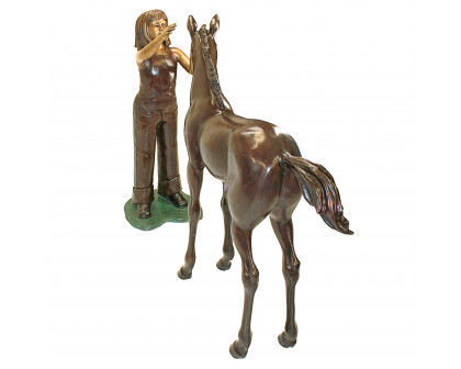 Toscano - Set of 2 Preening Equestrian Girl and Horse Garden Statues