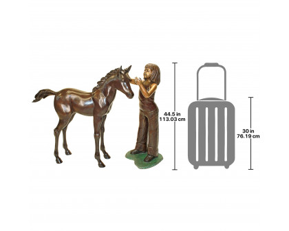 Toscano - Set of 2 Preening Equestrian Girl and Horse Garden Statues