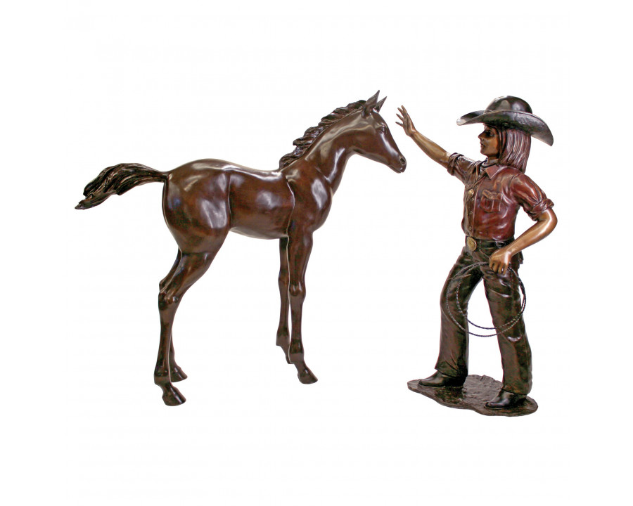 Toscano - Rodeo Dreams Cowgirl with Horse Garden Statue