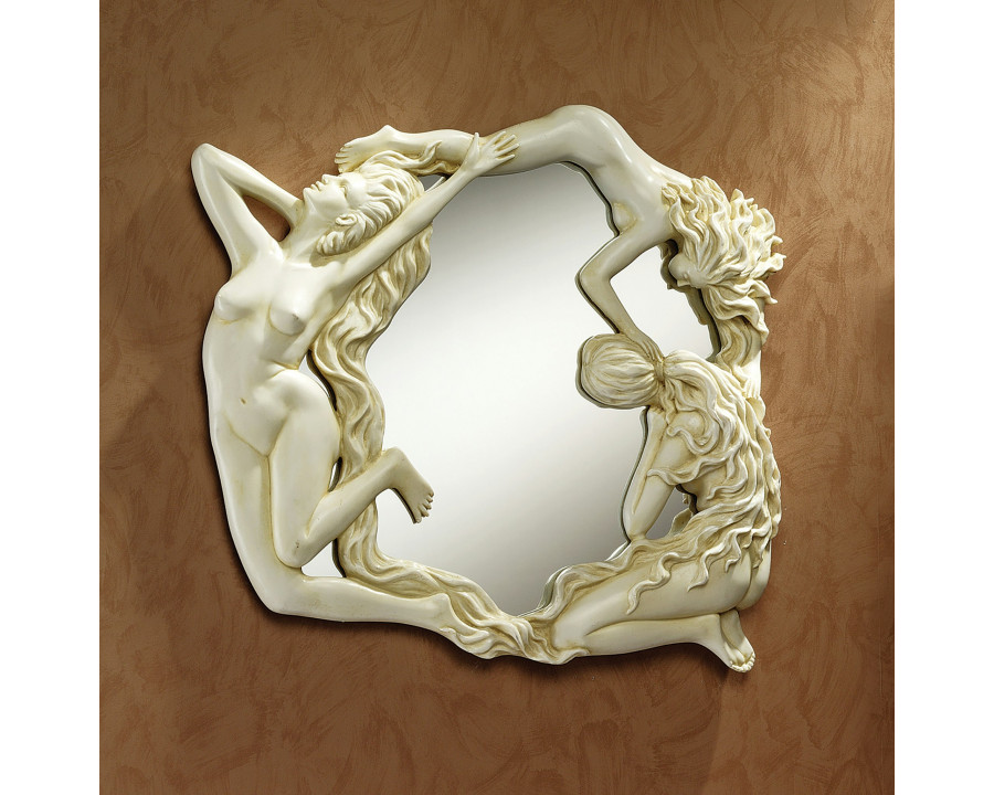 Toscano - Dance of the Nymphs Sculptural Wall Mirror in Ancient Ivory, Designer Resin