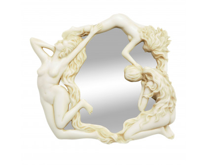 Toscano - Dance of the Nymphs Sculptural Wall Mirror in Ancient Ivory, Designer Resin