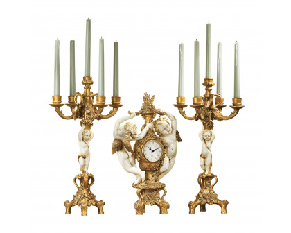 Toscano - The Cherub Harvest Clock with Candelabra Ensemble