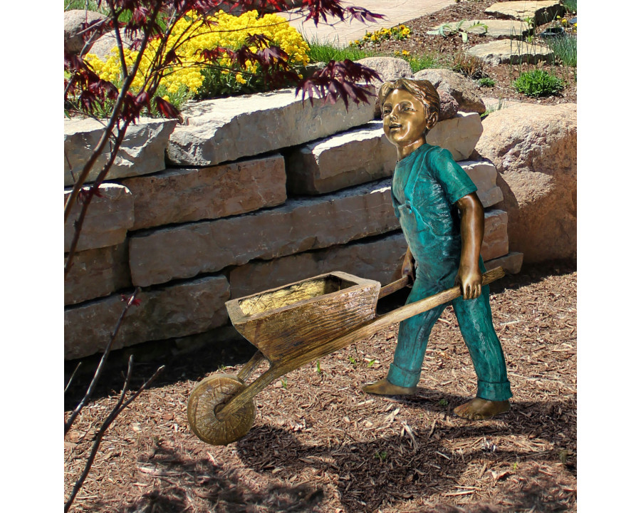 Toscano - Wheelbarrow Willie Garden Boy Garden Statue