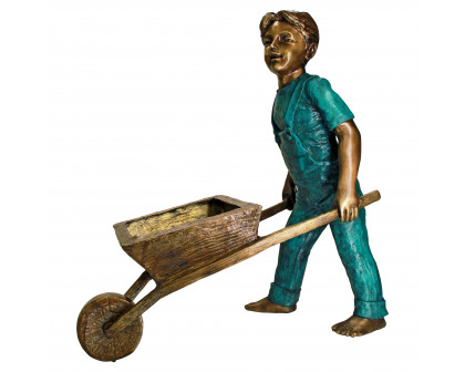 Toscano - Wheelbarrow Willie Garden Boy Garden Statue