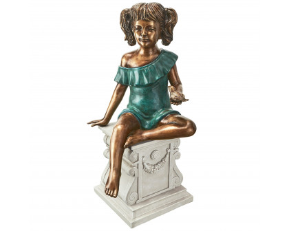 Toscano - Bridgette with Bird Little Girl Garden Statue