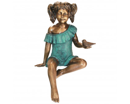 Toscano - Bridgette with Bird Little Girl Garden Statue