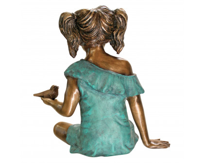 Toscano - Bridgette with Bird Little Girl Garden Statue