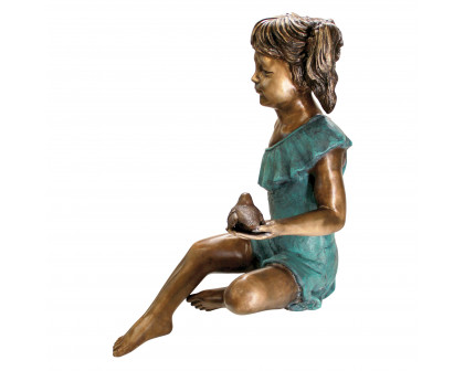 Toscano - Bridgette with Bird Little Girl Garden Statue