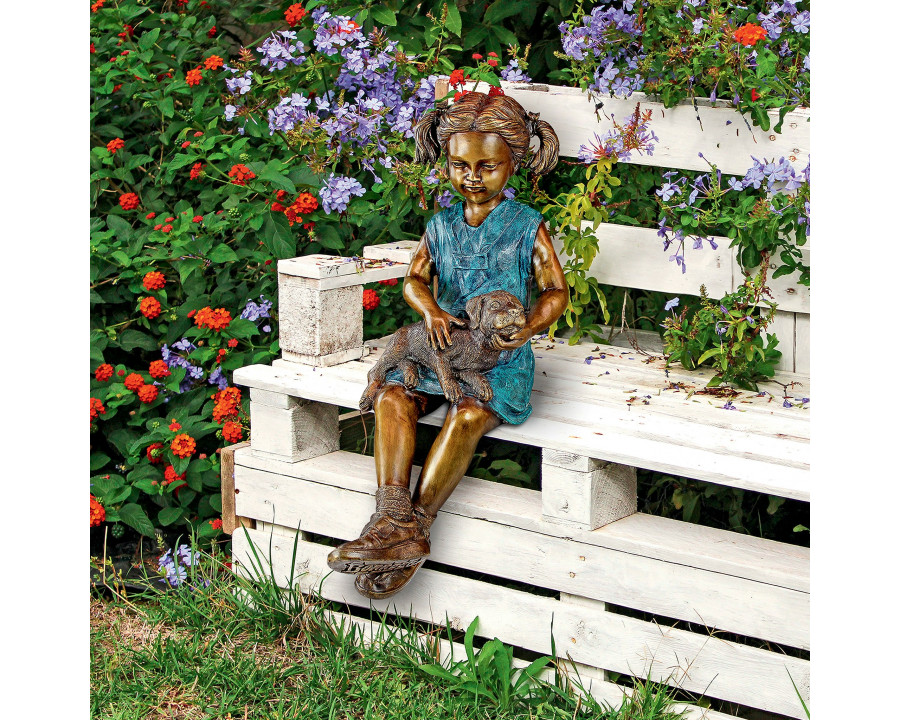 Toscano - Sitting Savannah Girl with Dog Garden Statue