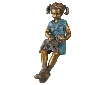 Toscano - Sitting Savannah Girl with Dog Garden Statue