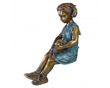 Toscano - Sitting Savannah Girl with Dog Garden Statue