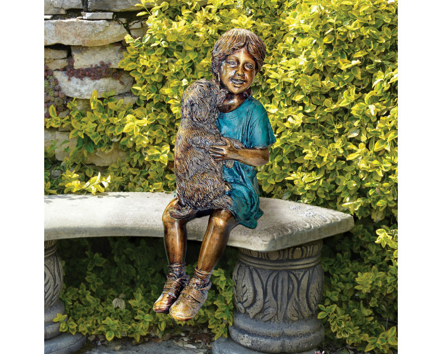 Toscano - Puppy Kisses Sitting Girl Garden Statue