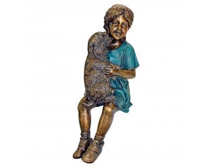 Toscano - Puppy Kisses Sitting Girl Garden Statue