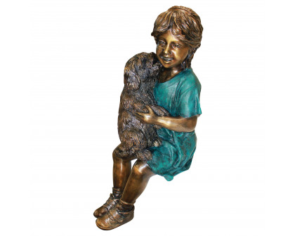 Toscano - Puppy Kisses Sitting Girl Garden Statue