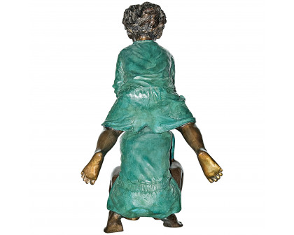 Toscano Leap Froggin Playing Boys Garden Statue - Bronze/Verdigris