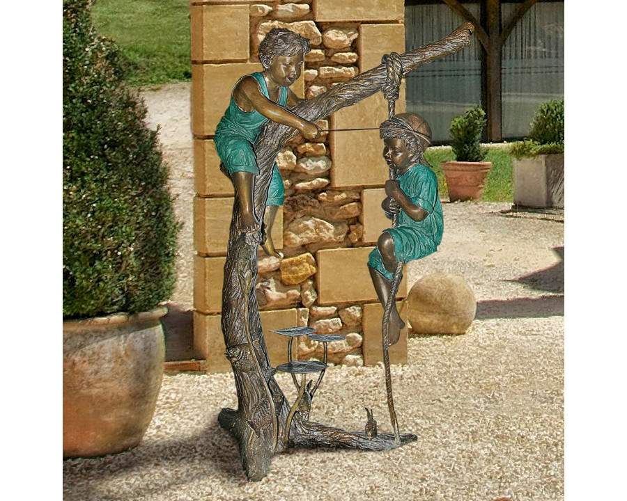 Toscano - Frolicking Fisherman Two Boys on a Tree Garden Statue