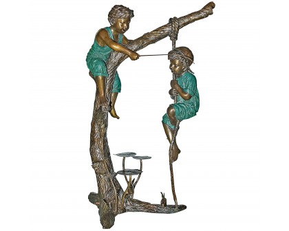 Toscano - Frolicking Fisherman Two Boys on a Tree Garden Statue