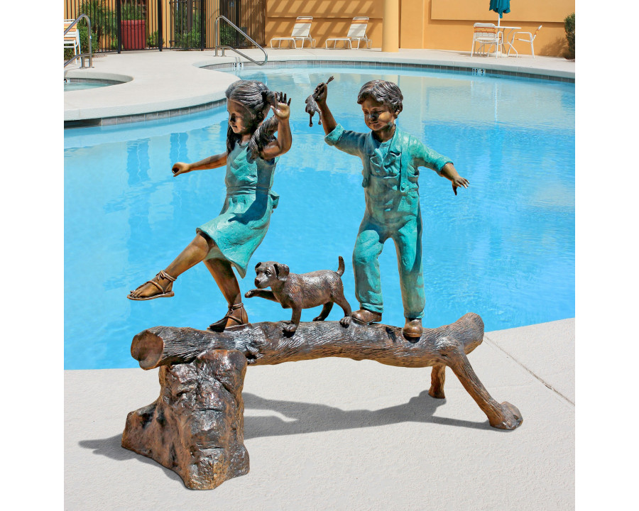 Toscano - The Adventure Boy and Girl on Log Garden Statue