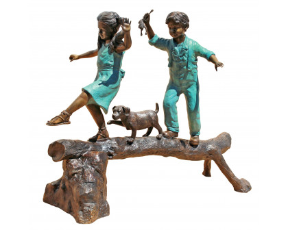 Toscano - The Adventure Boy and Girl on Log Garden Statue