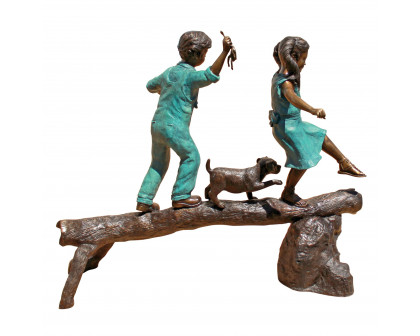 Toscano - The Adventure Boy and Girl on Log Garden Statue