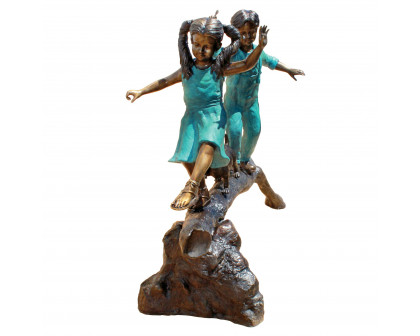 Toscano - The Adventure Boy and Girl on Log Garden Statue