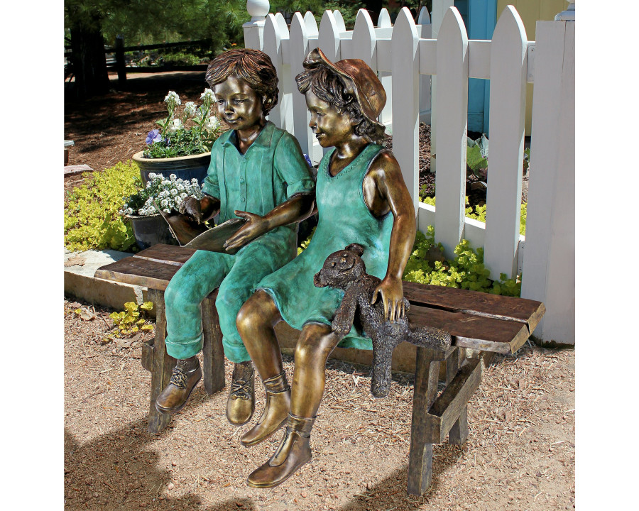 Toscano - Read to MeBoy and Girl on Bench Garden Statue