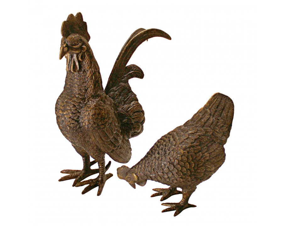 Toscano - Set of 2 Barnyard Rooster and Hen Garden Statues