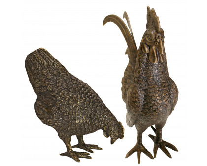 Toscano - Set of 2 Barnyard Rooster and Hen Garden Statues