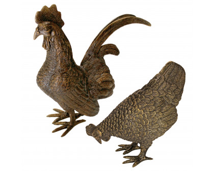 Toscano - Set of 2 Barnyard Rooster and Hen Garden Statues