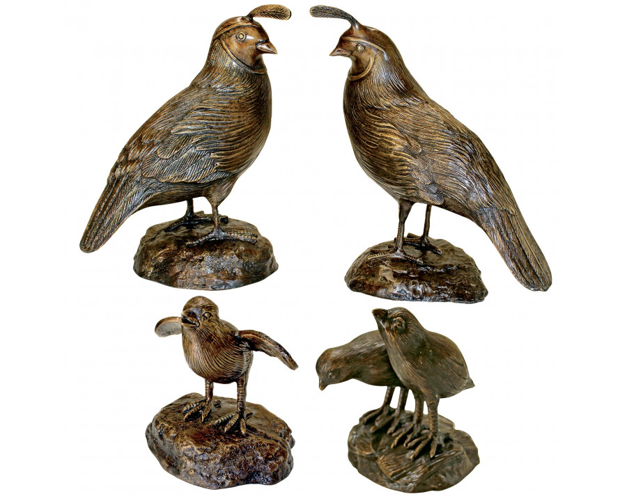 Toscano - Set of 4 California Quail Solid Garden Statues