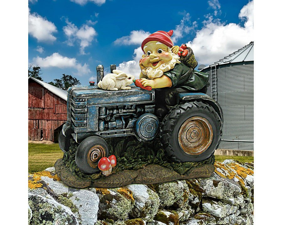 Toscano - Bunny on Board the Tractor Garden Gnome Statue